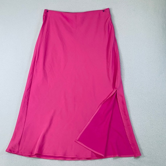 A New Day Women's Size M Pink Pull on Elastic Waist Maxi Skirt Side Slit - Picture 4 of 7